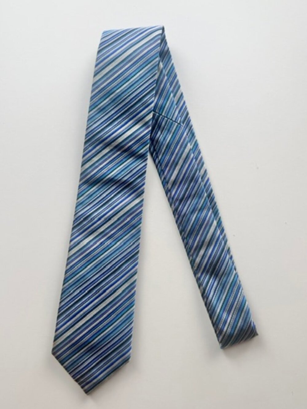 Paul Smith Silk Neck Tie - Blue & Gray Stripes - 100% silk - 3" wide (8cm)